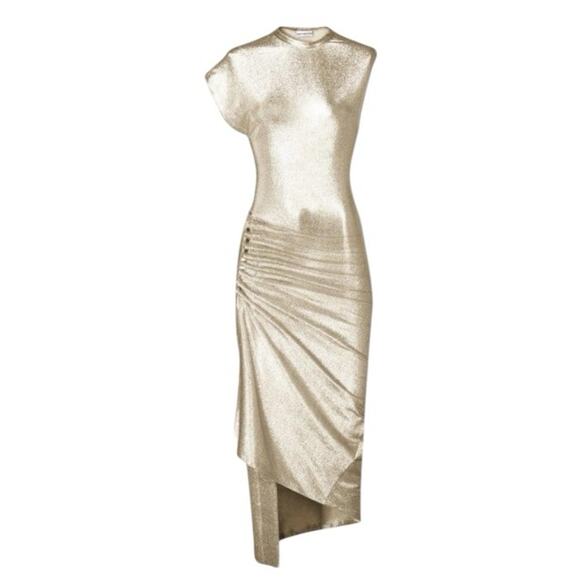 Paco Rabanne Dress Gold Drape Pression Dress in Lurex - Picture 14 of 14